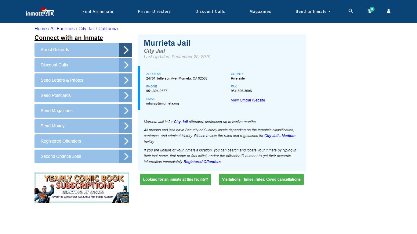 Murrieta Jail | Inmate Locator