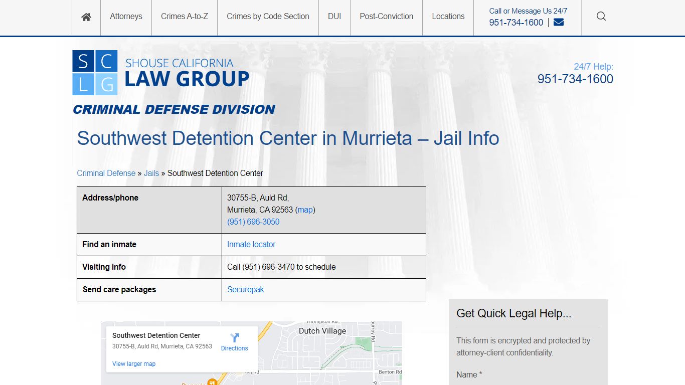 Southwest Detention Center in Murrieta – Jail Info - Shouse Law Group