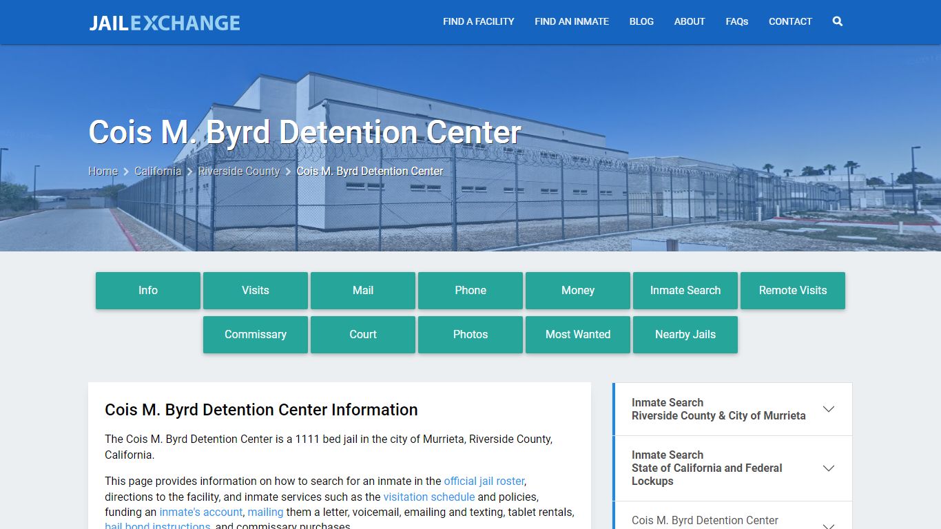 Cois M. Byrd Detention Center, CA Inmate Search, Information